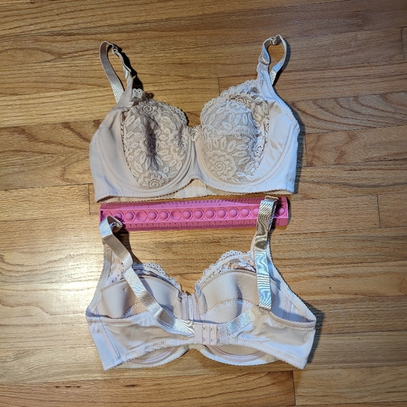 Set of 2 Beige 40E Lace Bras Underwire Full Cup Bra Women's Plus Size - Picture 3 of 11